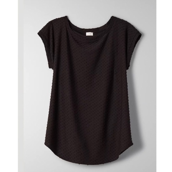 Aritzia Wilfred Burgundy Short Cap Sleeve Textured Blouse Open Cross Back - Sz L - Picture 15 of 16